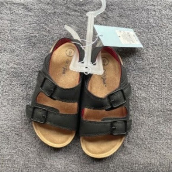 Cat & Jack Ethan Footbed Sandals Black 6 - Picture 2 of 2